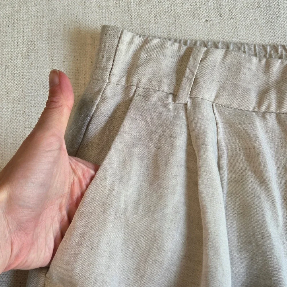 H&M Wide Leg Linen Pants Women Size 6 Beige Pleated High Waist Trousers Minimal